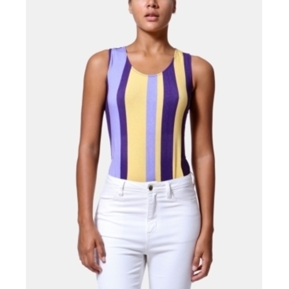 Artistix Striped High-Leg Racerback Bodysuit